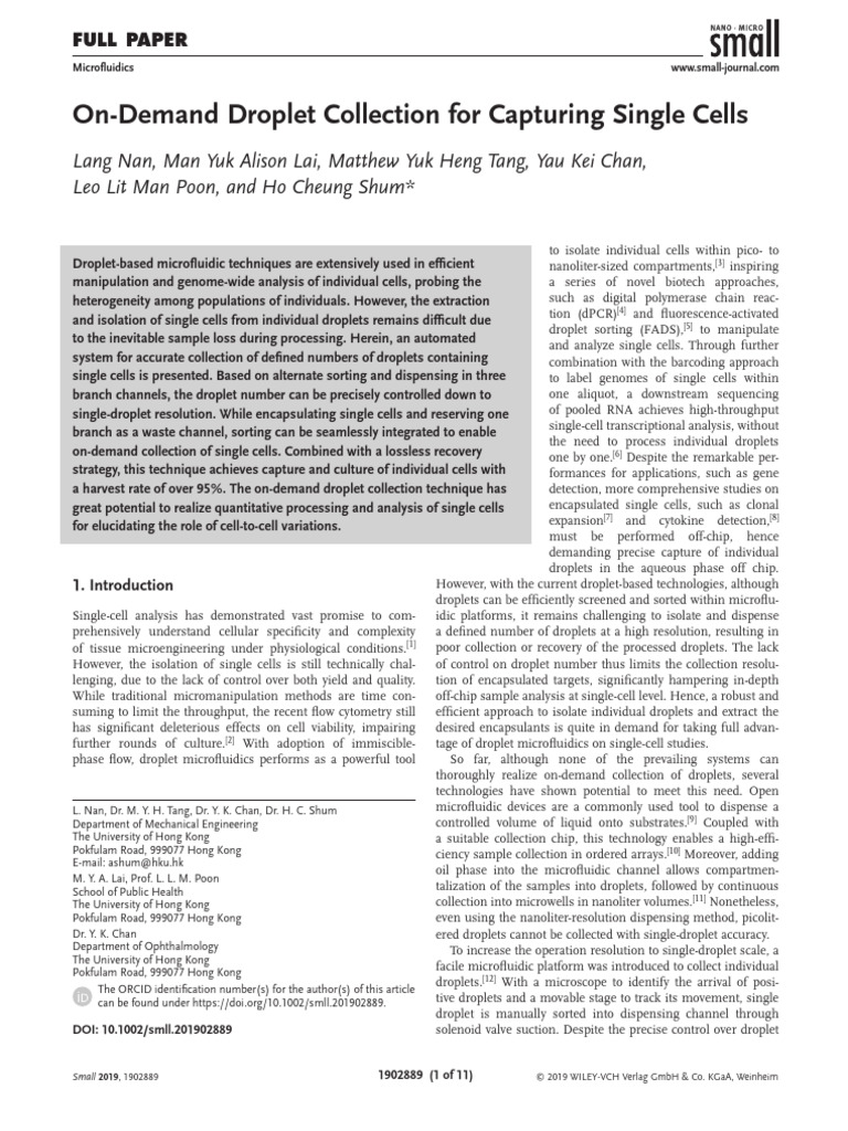 On-Demand Single Cell Droplet Collection | PDF | Microfluidics | Flow ...