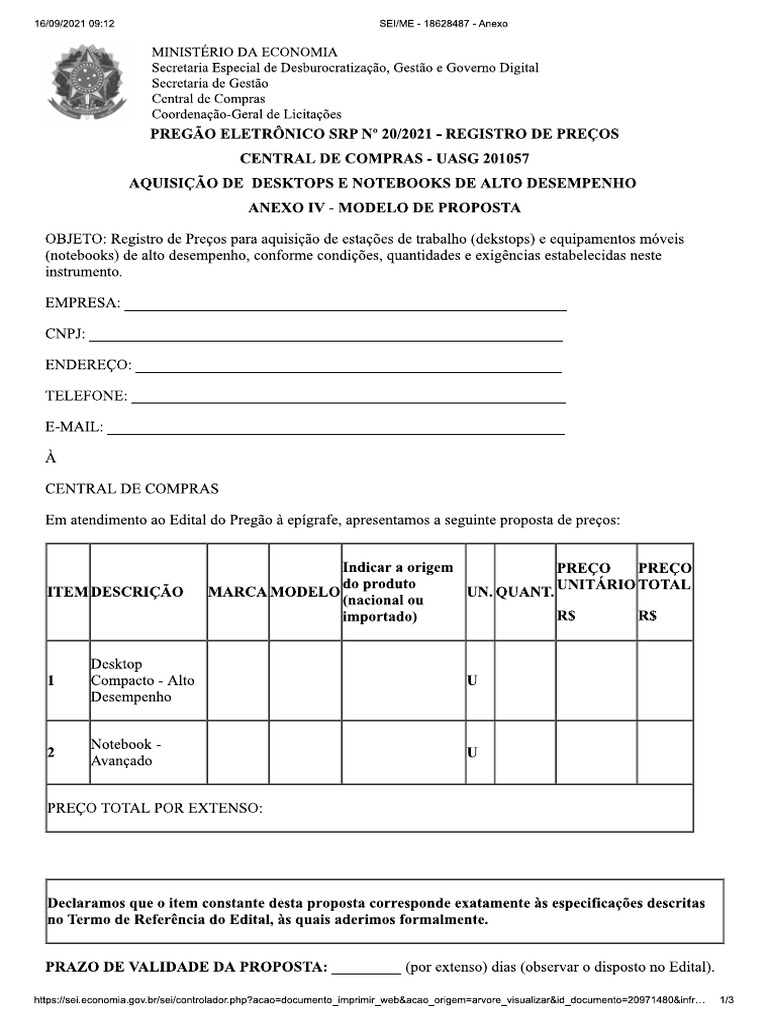 Anexo - Modelo de Proposta | PDF