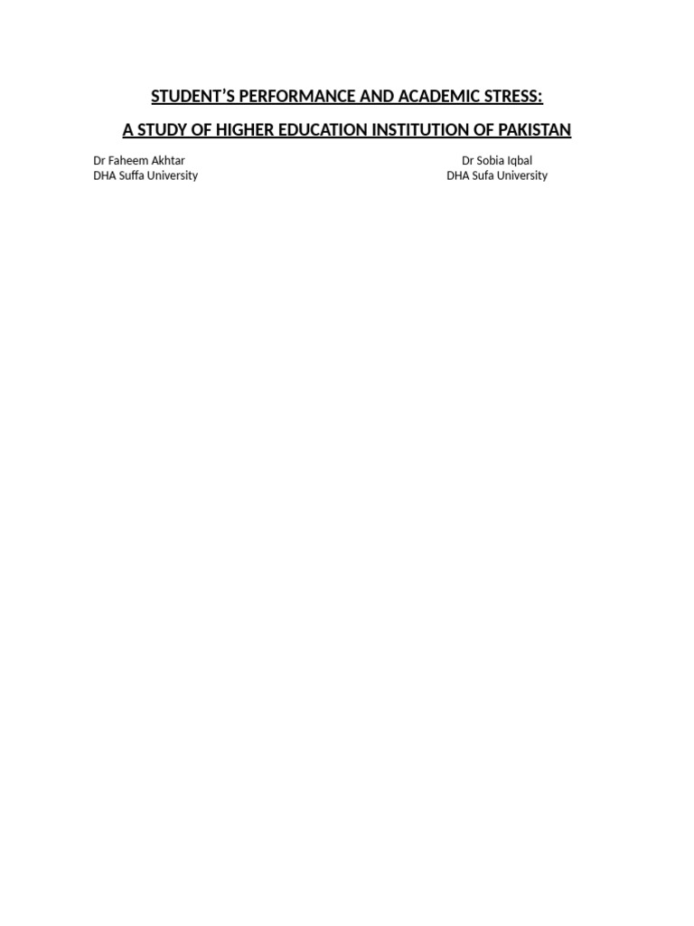 Academic Stress and Student Performance in Pakistan | PDF