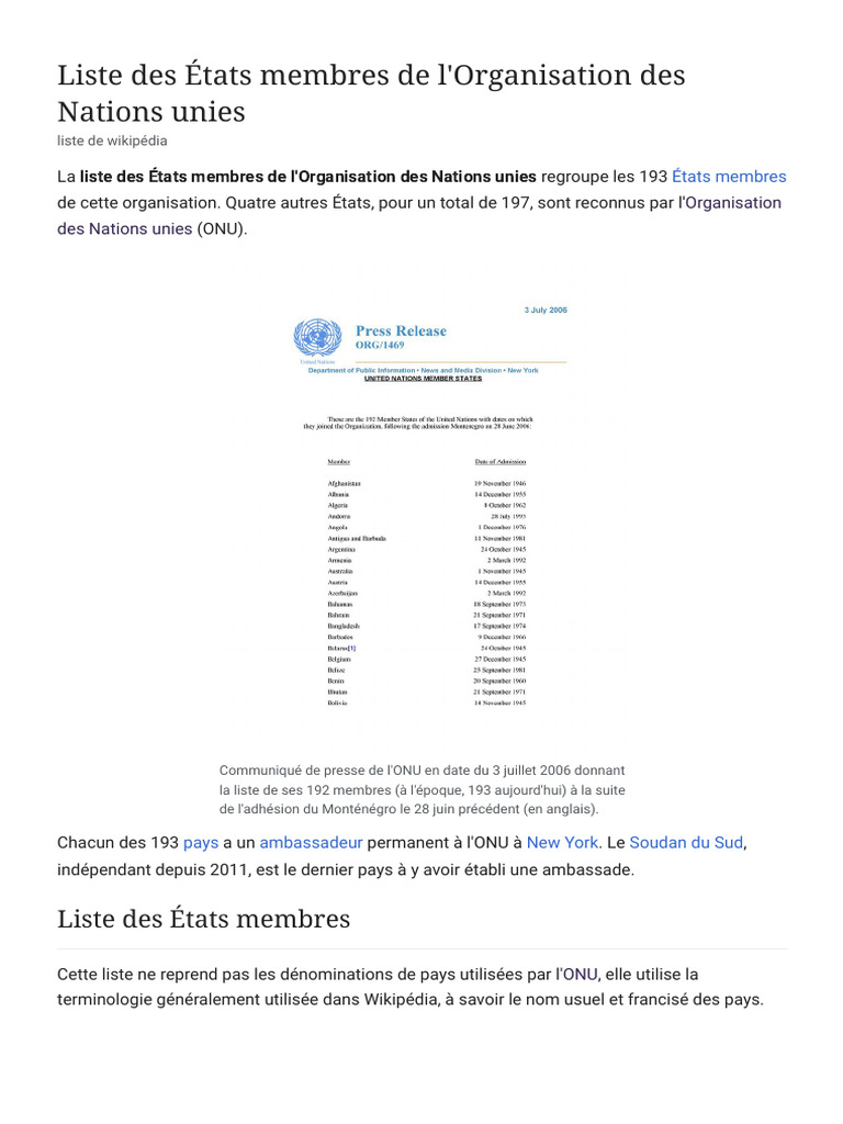 Liste des États membres de l'ONU | PDF | Nations unies | Relations ...