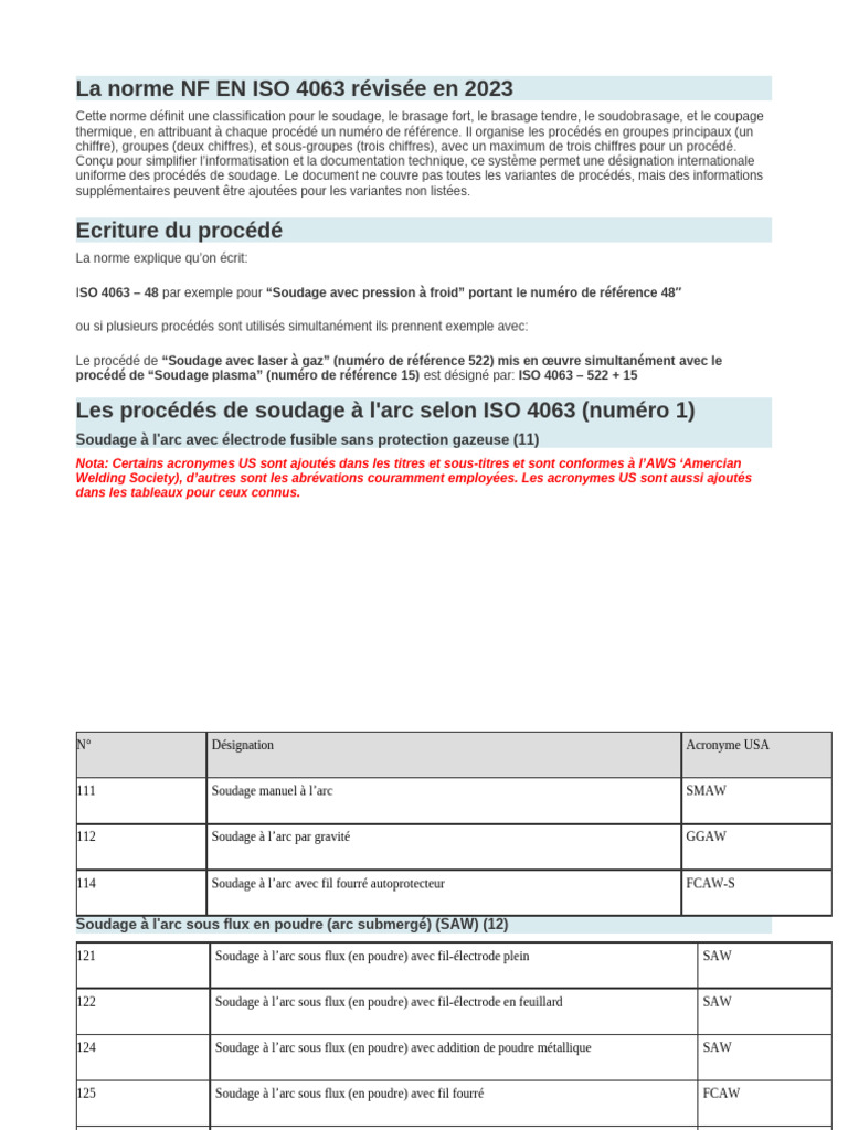 Norme NF EN ISO 4063: Soudage 2023 | PDF | Soudage | Construction
