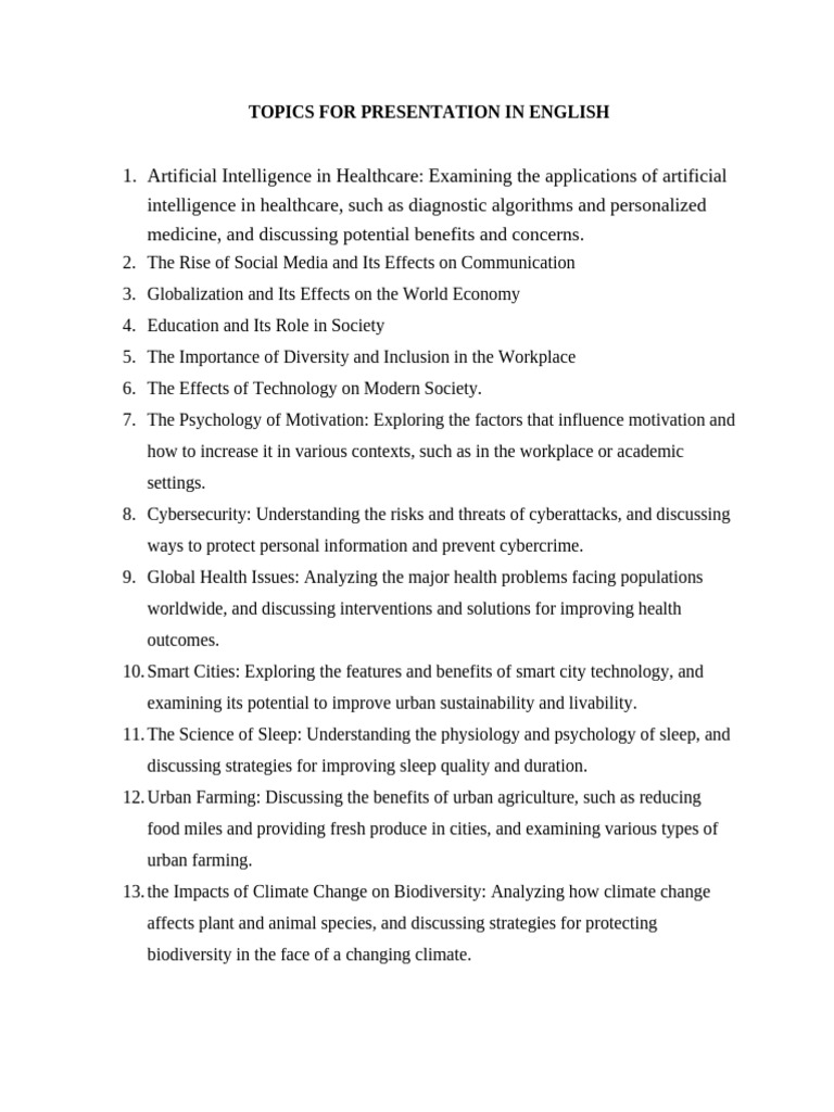 Presentation Topics in English | PDF | Urban Agriculture | Motivation