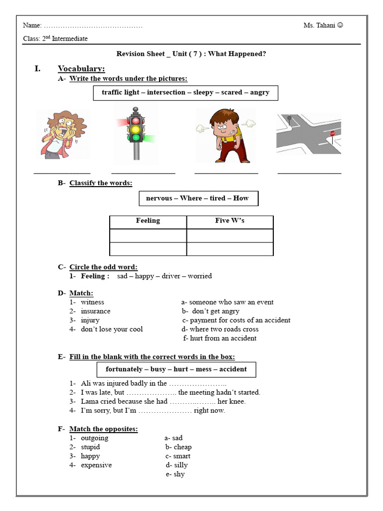 Revision Sheet 2nd Intermediate Unit 7 | PDF