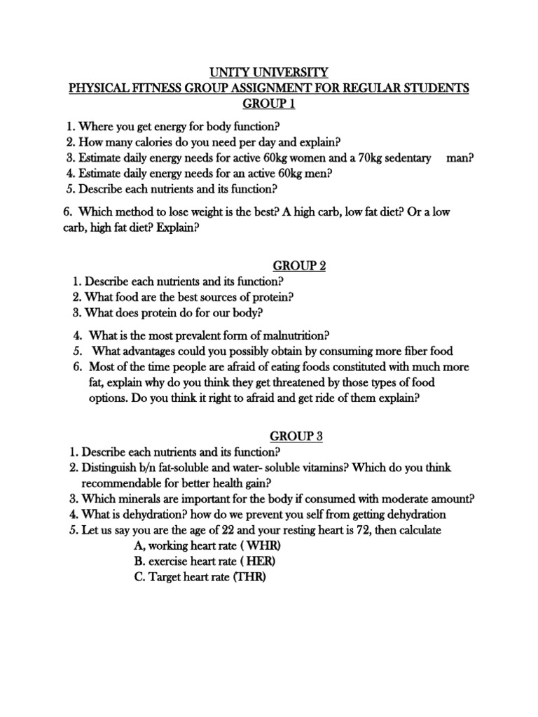 Unity University Physical Fitness Group .Assignment | PDF | Nutrients ...