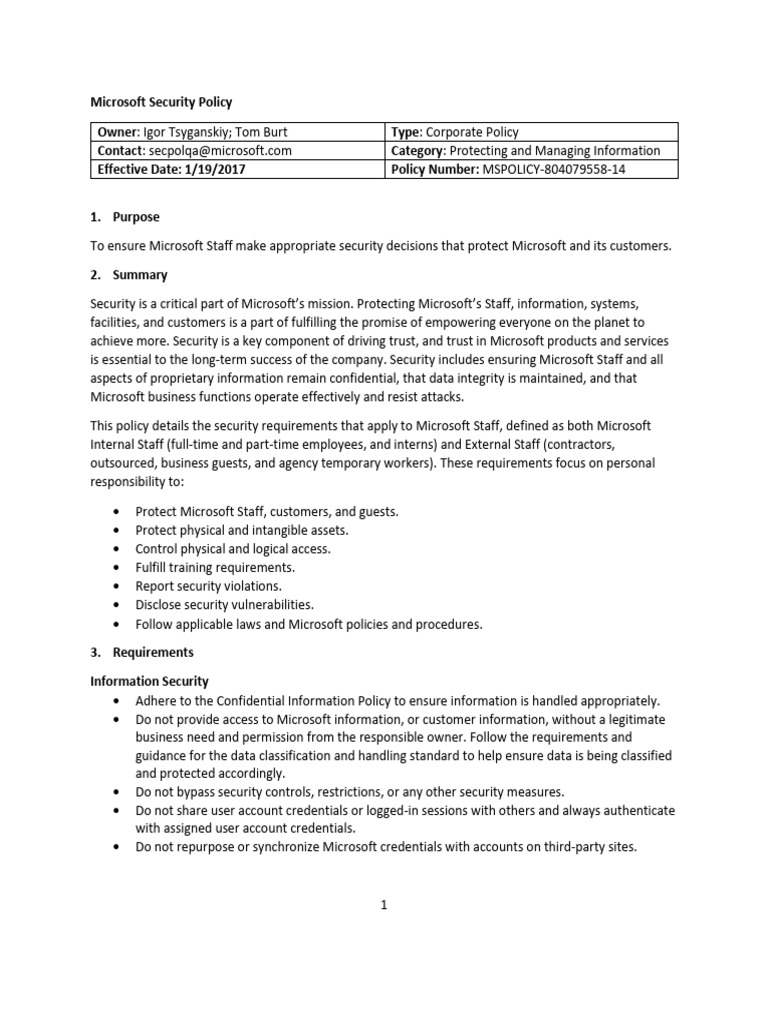 Microsoft Security Policy Overview | PDF | Computer Security | Security