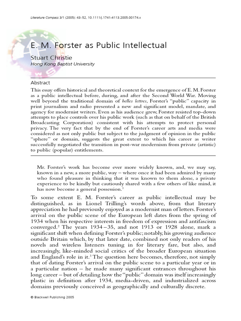 E. M. Forster: Modernist Public Intellectual | PDF