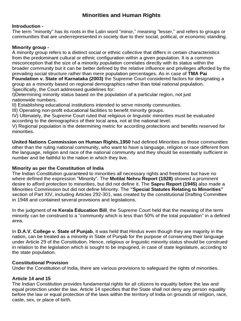 Minorities and Human Rights | PDF | Indigenous Peoples | Minority Group