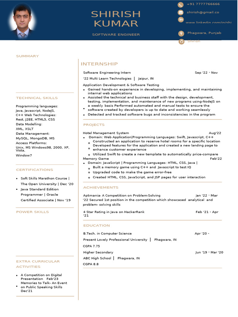 Software Engineer CV Template | PDF | Java (Programming Language ...