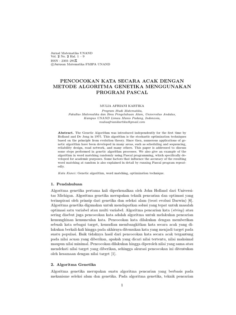 Pencocokan Kata dengan Algoritma Genetika | PDF