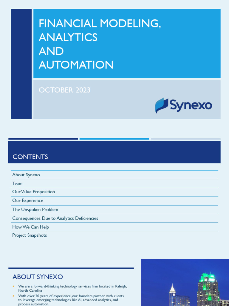 Synexo: Financial Analytics Solutions | PDF | Analytics | Automation