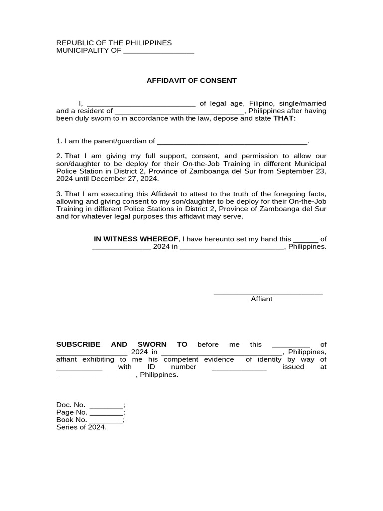 Affidavit of Consent for OJT Deployment | PDF