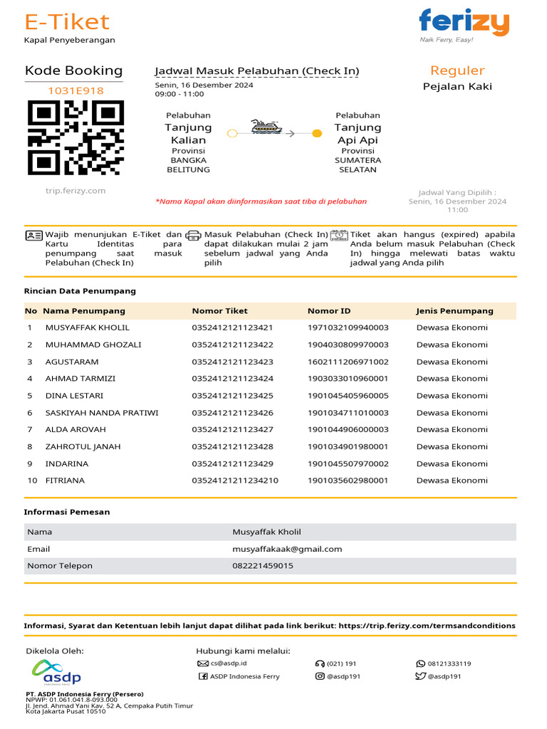 E-Tiket Kapal Penyeberangan 16 Des 2024 | PDF