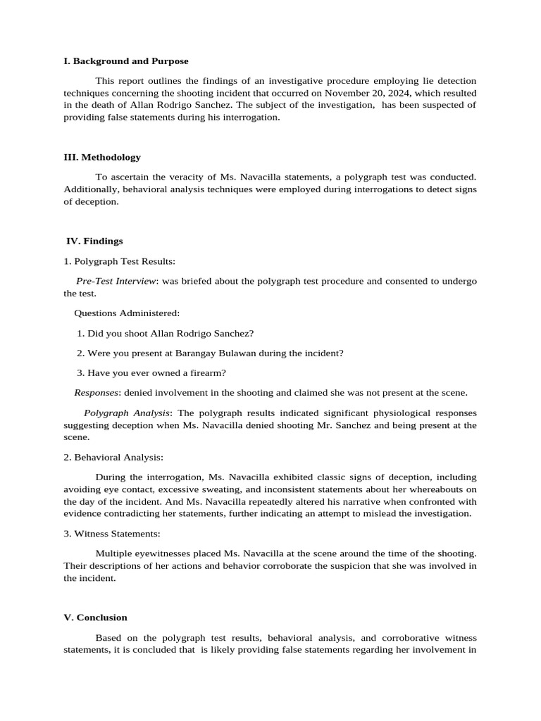 Lie Detection Report: Sanchez Shooting Case | PDF