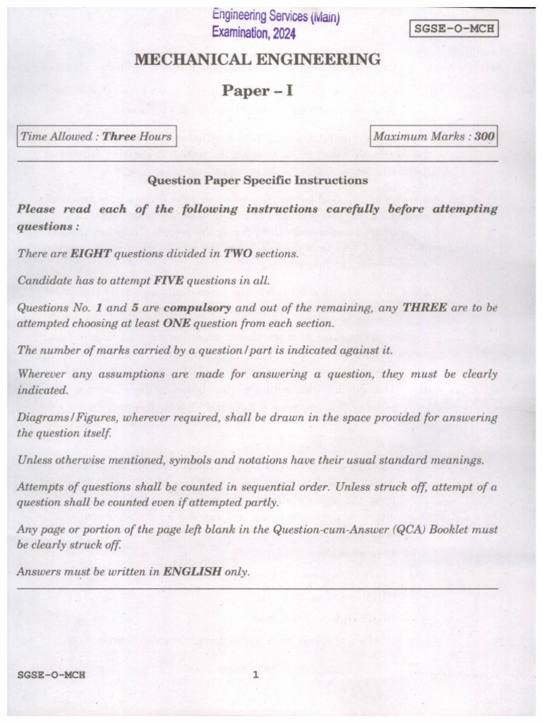 Qp Esem 24 Mechanical Engineering Paper i 240624 | PDF