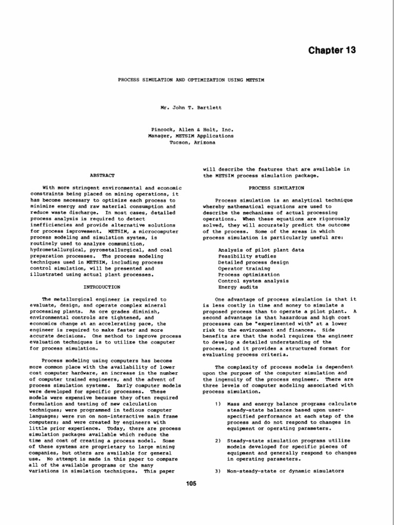 1987bartlett John T Process Simulation and Optimization Using Metsim ...