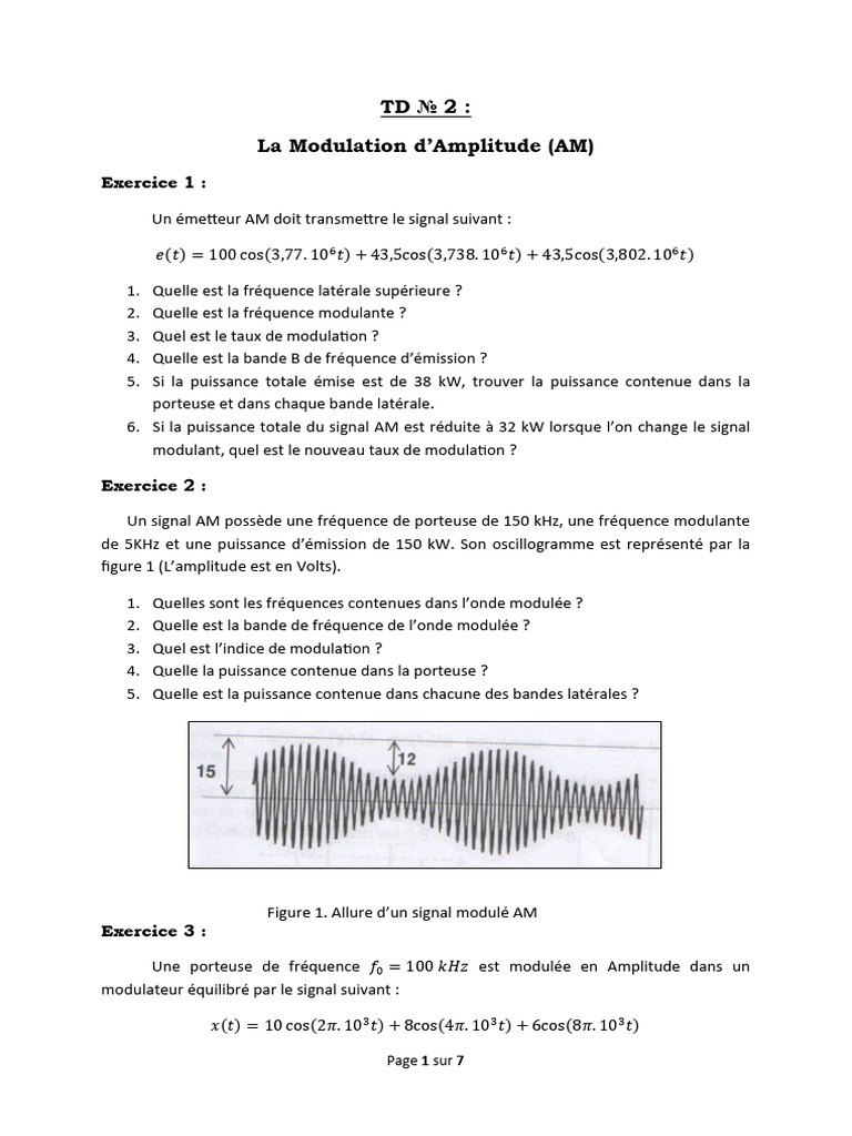 Exercices sur la Modulation d'Amplitude | PDF | Technologies de l ...