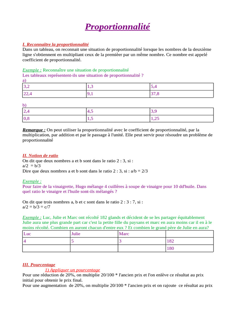 Proportionnalité et pourcentages expliqués | PDF | Pourcentage ...