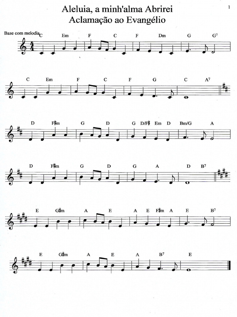 Aleluia, A Minh'Alma Abrirei - Base e Melodia | PDF