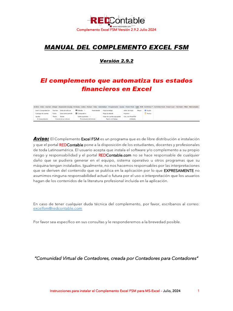 Manual-ExcelFSM REDContable 2024 | PDF | Microsoft Excel | Archivo de