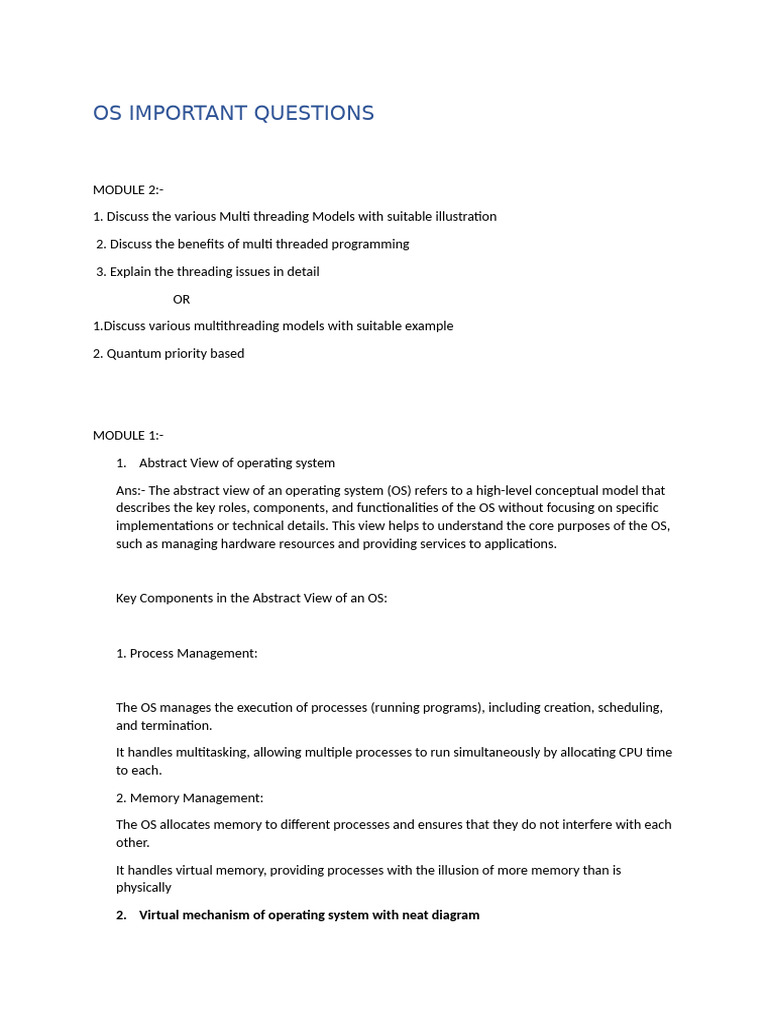 OS IMPORTANT QUESTIONS-AkashGadde | PDF | Process (Computing ...