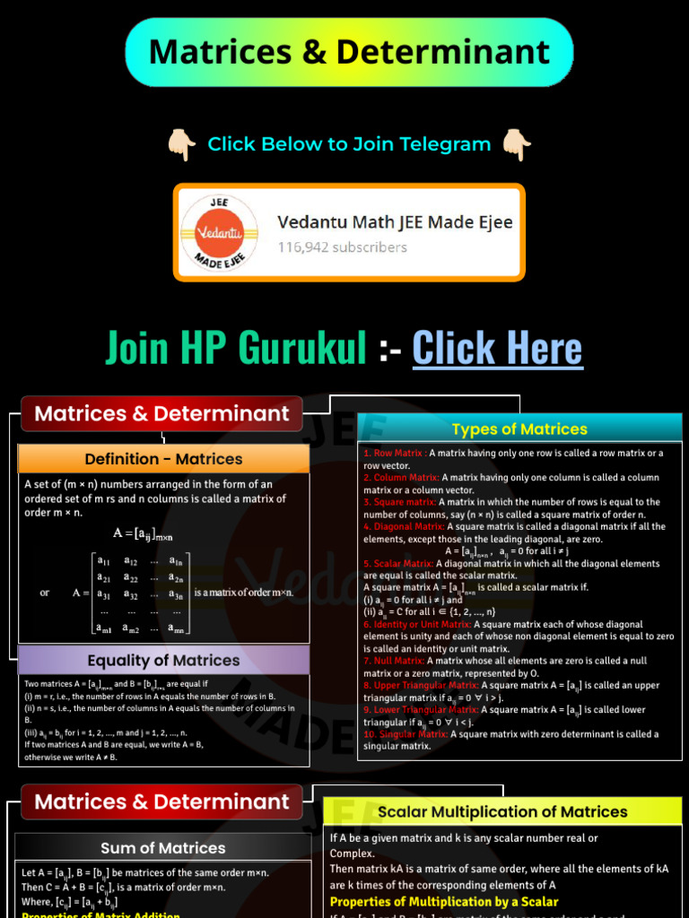 Matrices & Determinant: Join HP Gurukul | PDF | Matrix (Mathematics ...