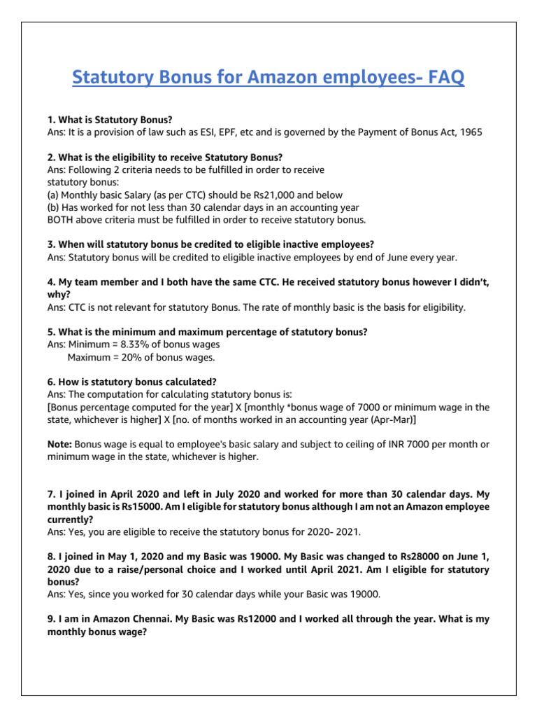 Alumni FAQ Statutory Bonus | PDF | Salary | Wage