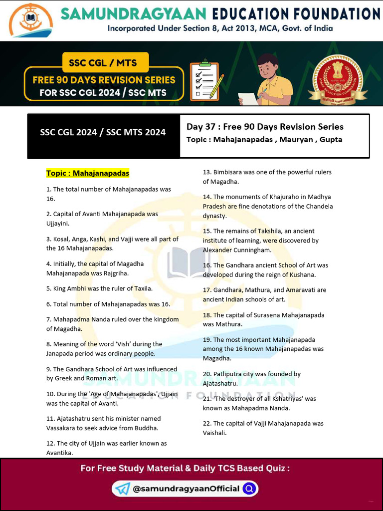 SSC Exam Prep: Ancient Indian History | PDF | Ashoka | Ancient India