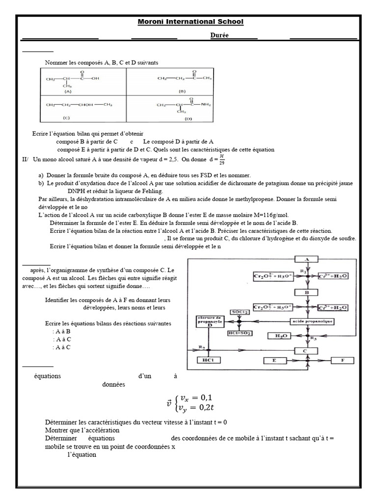 Exercices de chimie et physique pour TC/TD | PDF | Accélération | Rotation