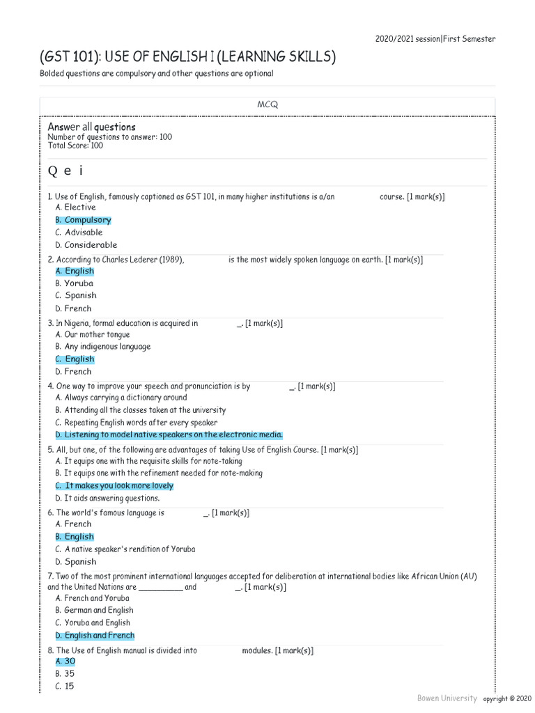 Gst 101 Questions-1 | PDF | Communication | Speed Reading