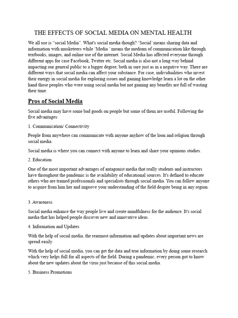 Impact of Social Media on Mental Health | PDF | Social Media | Popular ...