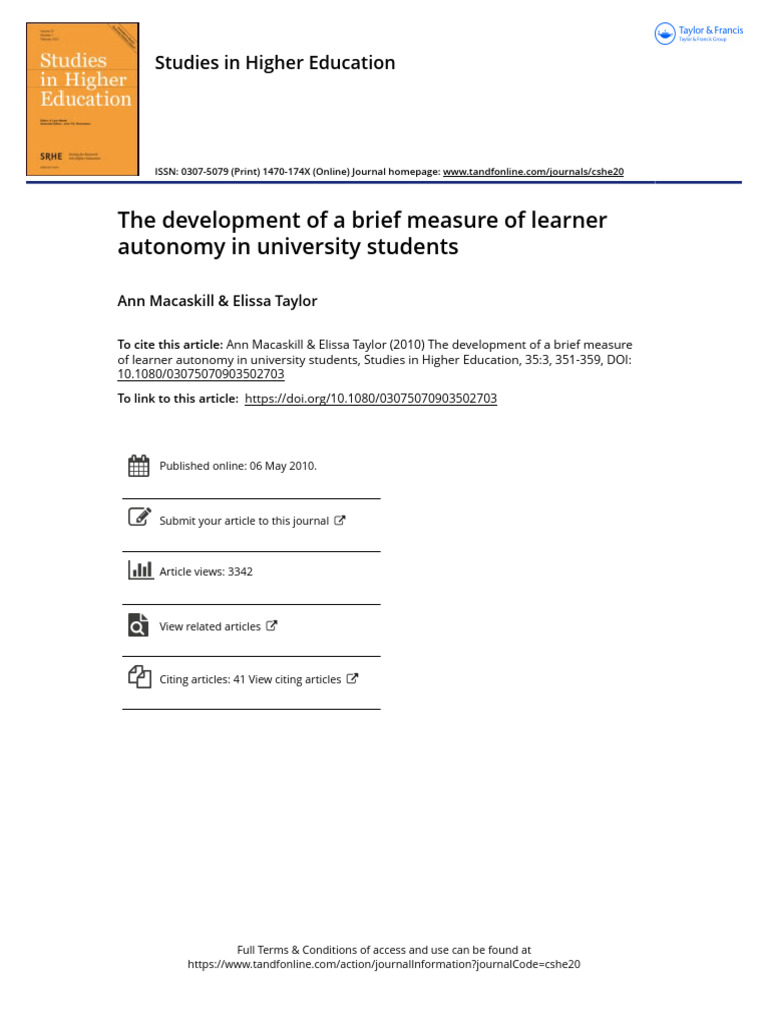 The development of a brief measure of learner autonomy inuniversity ...