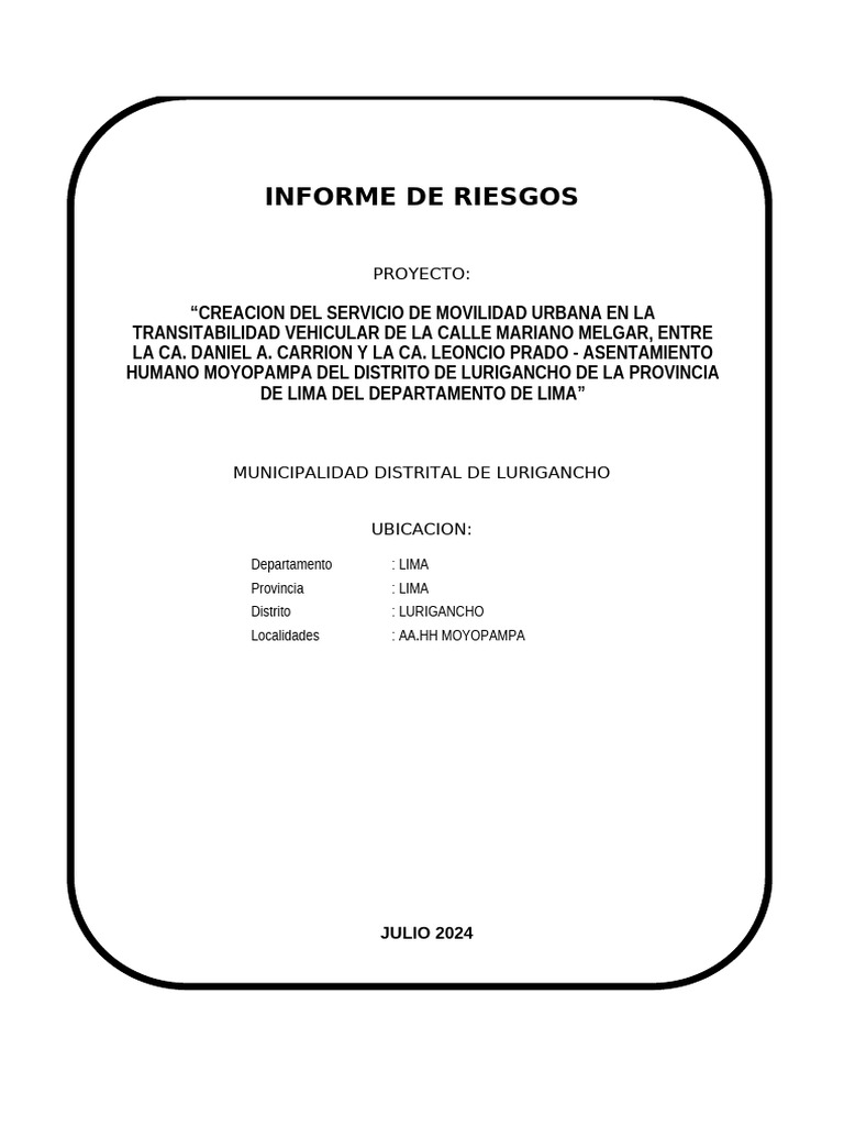 Informe de Riesgos en Lurigancho 2024 | PDF | Temblores | Riesgo