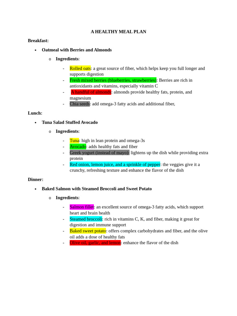 A Healthy Meal Plan | PDF