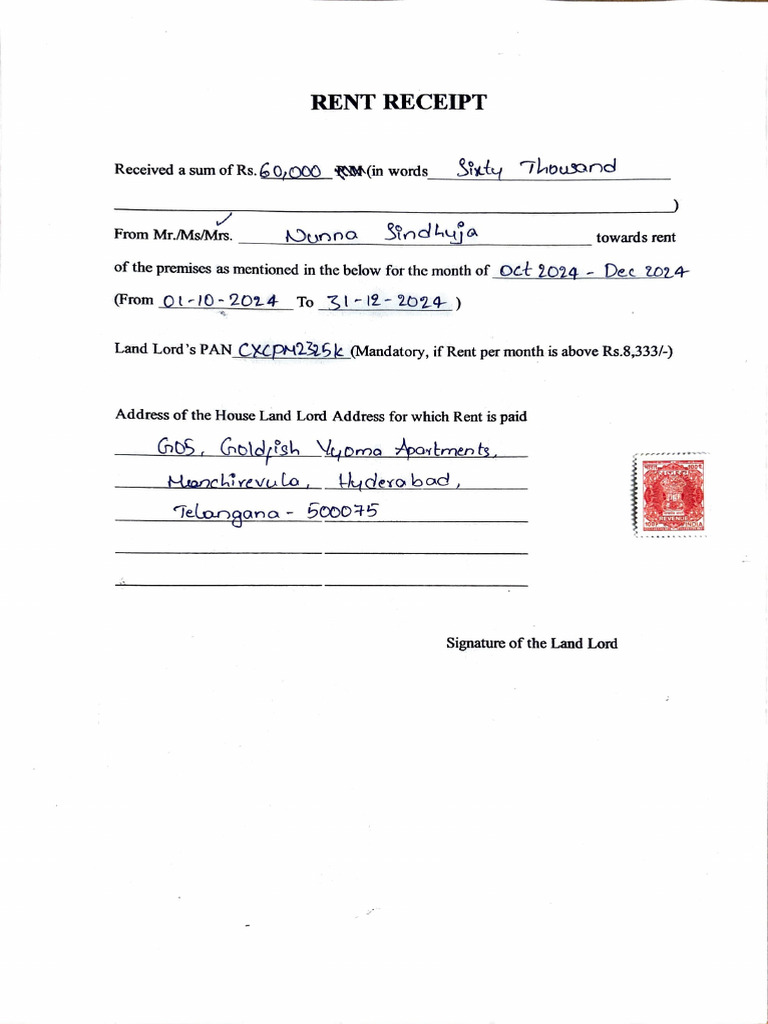 Rent Receipt Template for Landlords | PDF