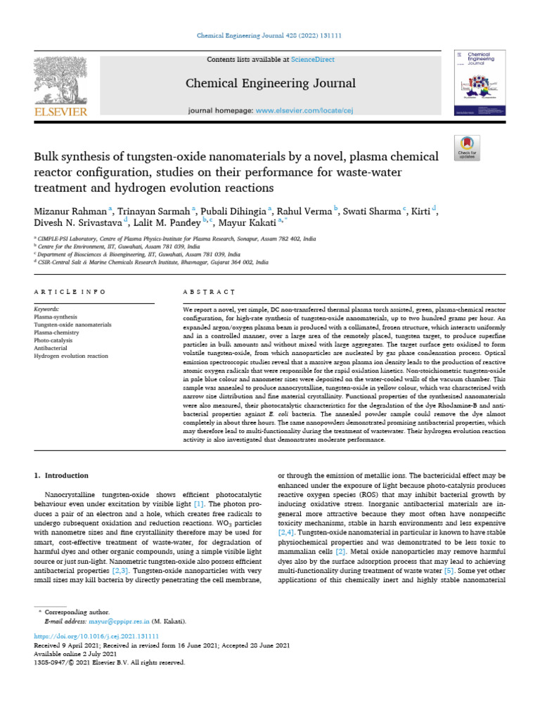 1 s2.0 S1385894721026930 Main | PDF | Nanoparticle | Nanomaterials