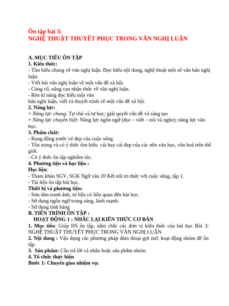 Ôn tập bài 3,4 NV dạy thêm | PDF