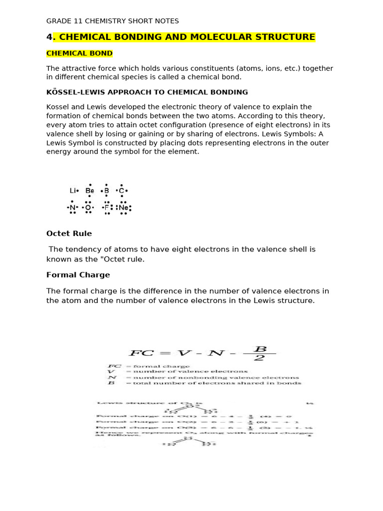Grade 11 Chemical Bonding Notes | PDF | Chemical Bond | Molecular Orbital