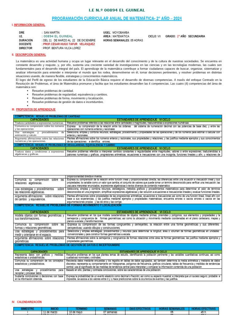 Programacion Anual de 2do de Secundaria | PDF | Ecuaciones | Geometría