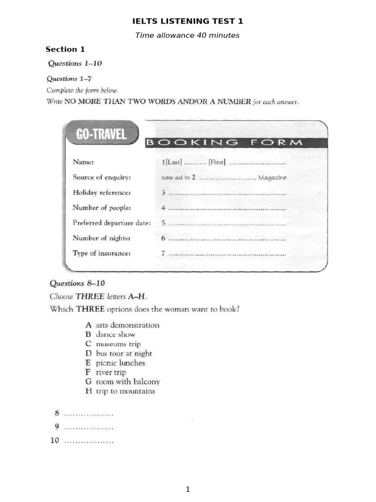 Ielts Listening Test 1 Pdf