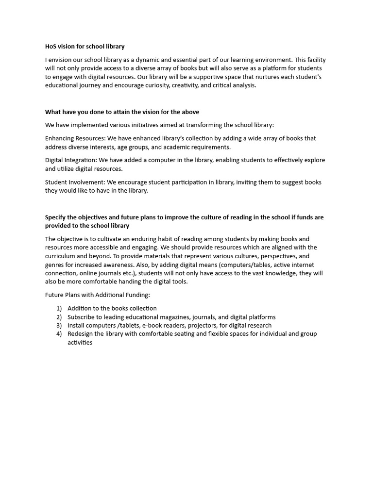 Vision for an Enhanced School Library | PDF