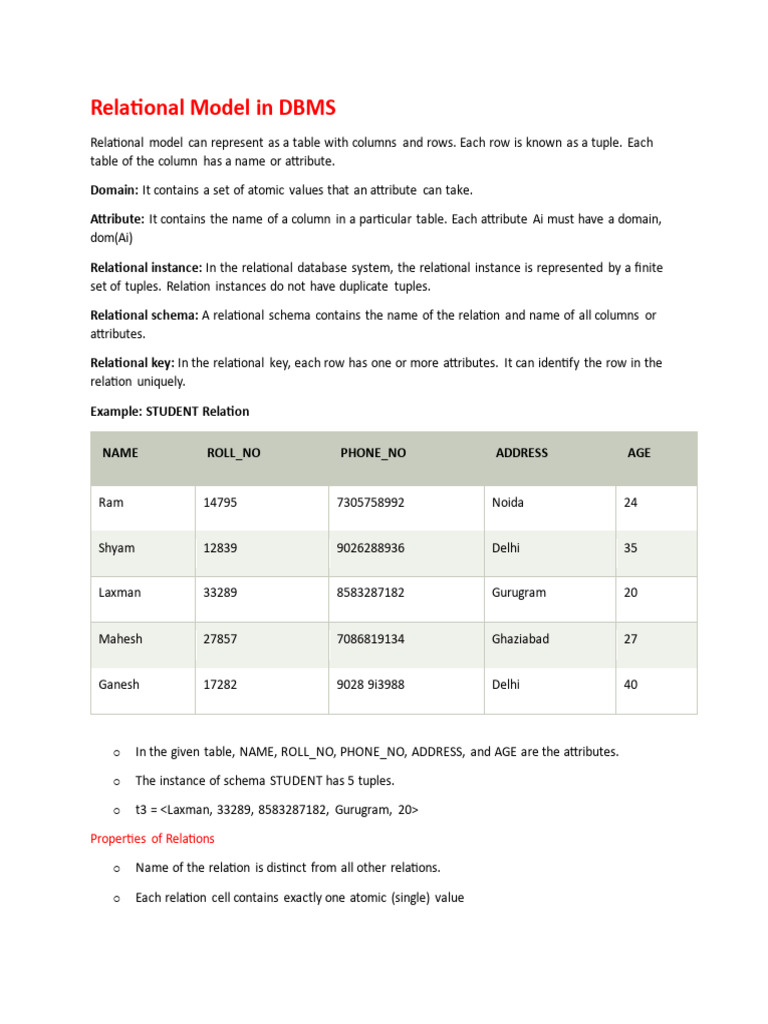 Relational Model in DBMS | PDF | Relational Model | Relational Database