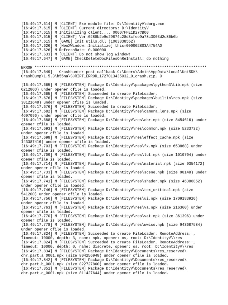 IdentityV Client Initialization Log | PDF | Json | Computing Platforms