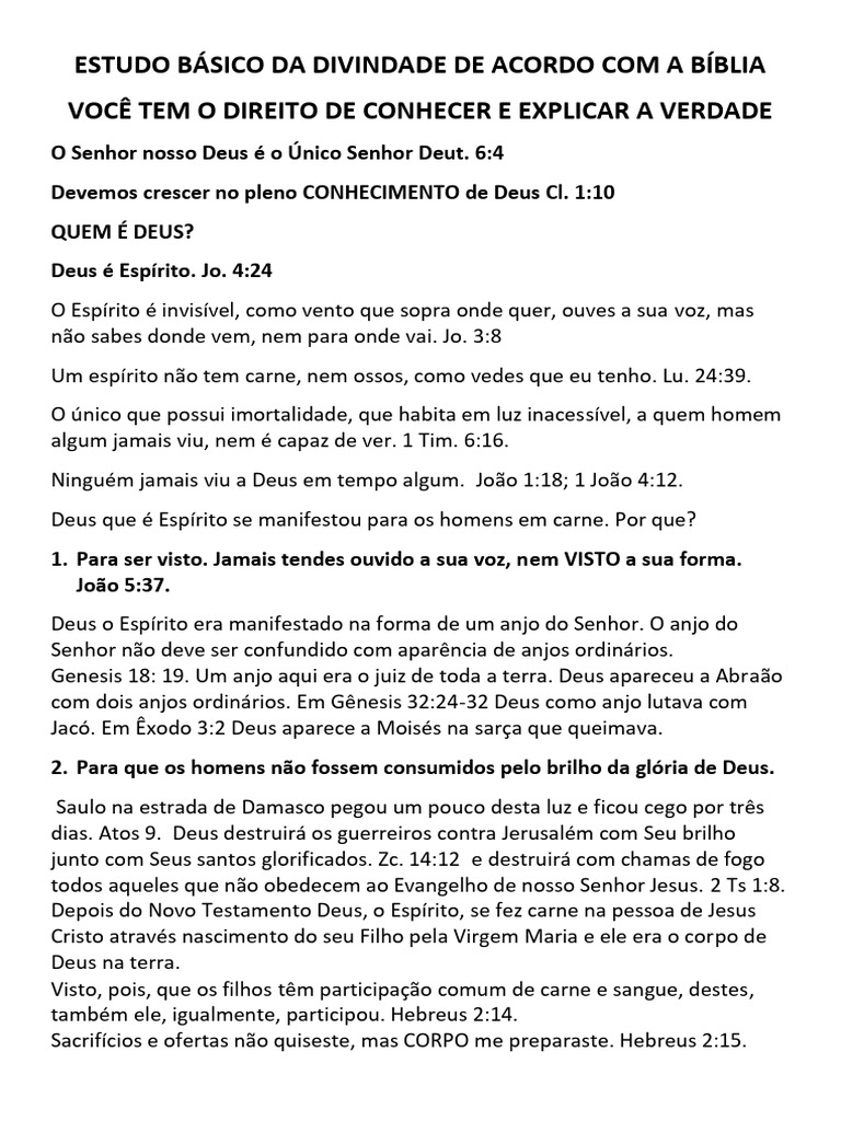 Estudo da Divindade na Bíblia | PDF | Jesus | Espírito Santo (religião)