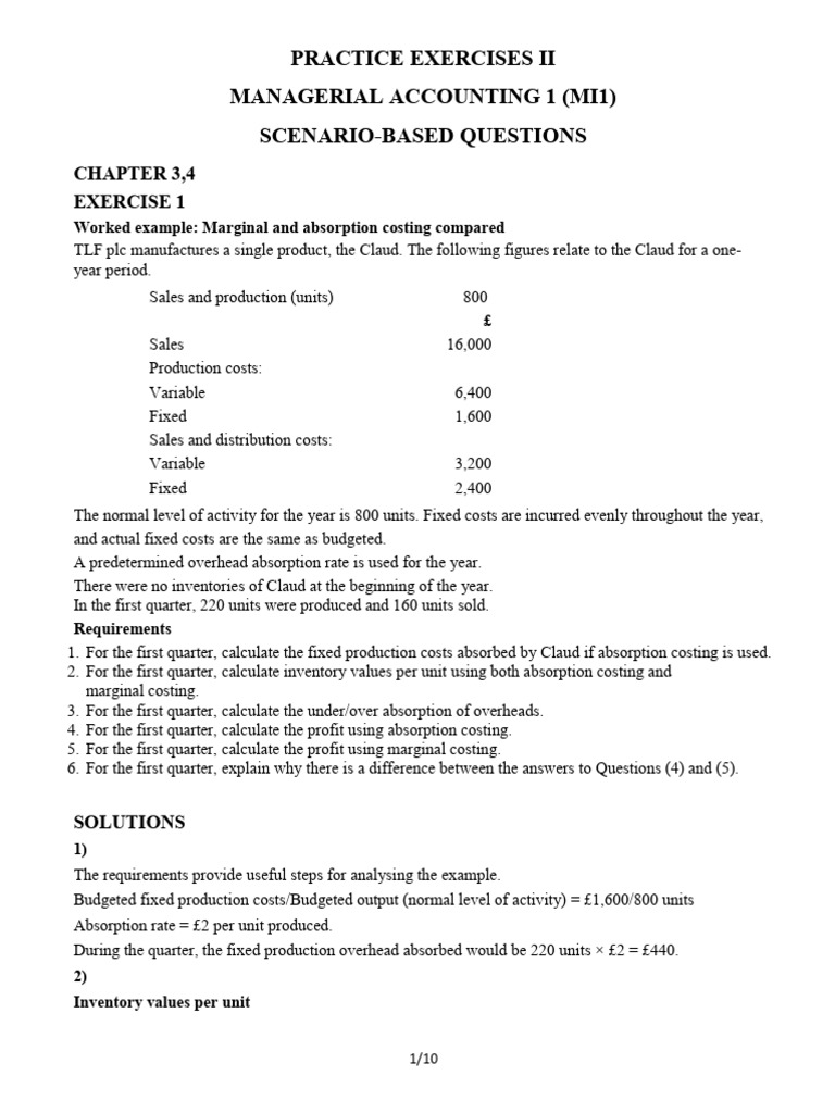 Managerial Accounting Practice Exercises | PDF | Cost Of Goods Sold ...