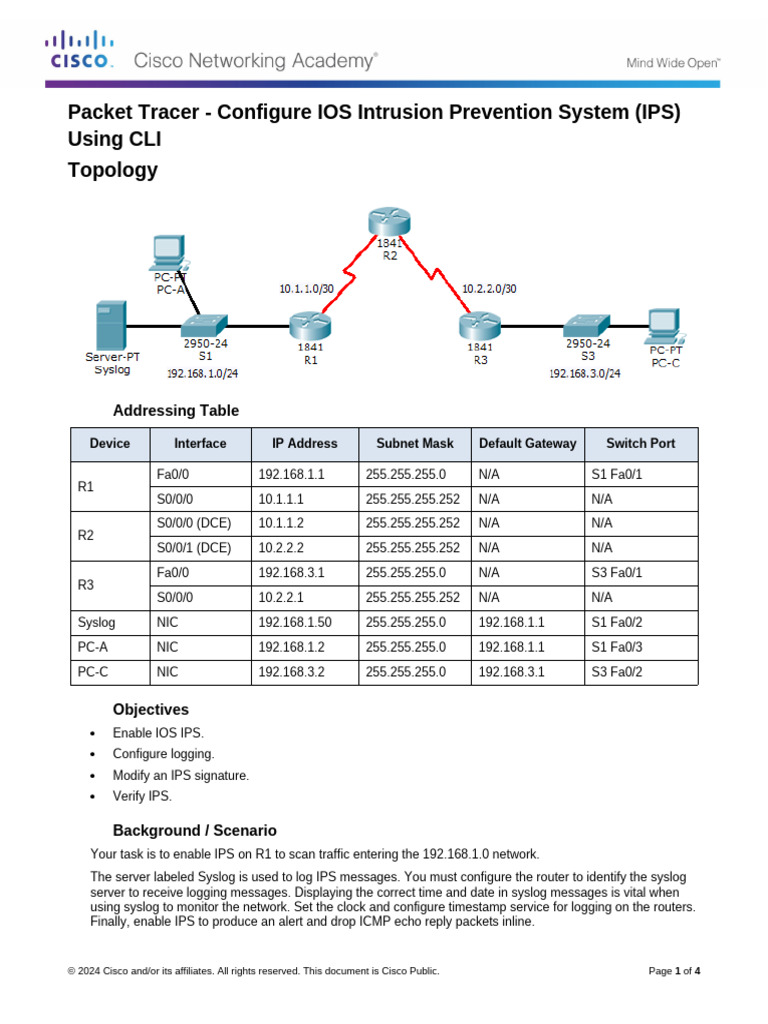 Configure IOS IPS with CLI in Packet Tracer | PDF | Ip Address ...
