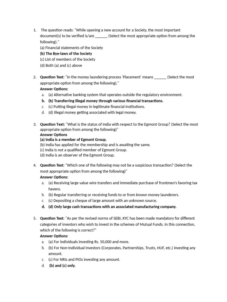 KYC AML Exam Questions | PDF | Money Laundering | Banks