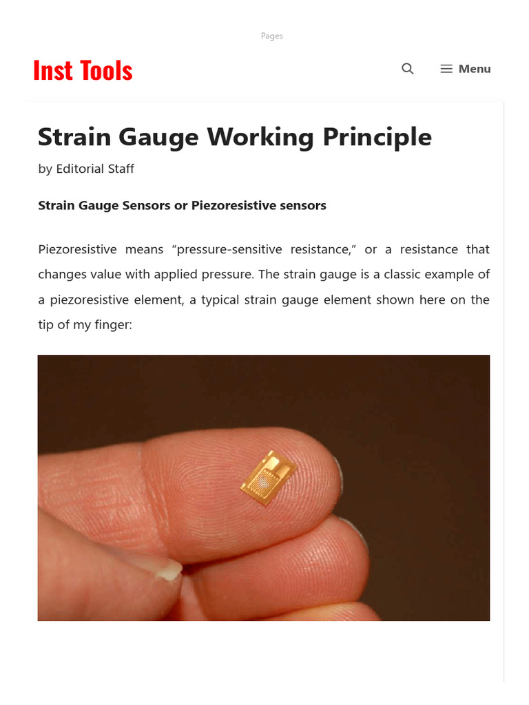 Strain Gauge Sensor Working Principle | PDF | Pressure Measurement ...