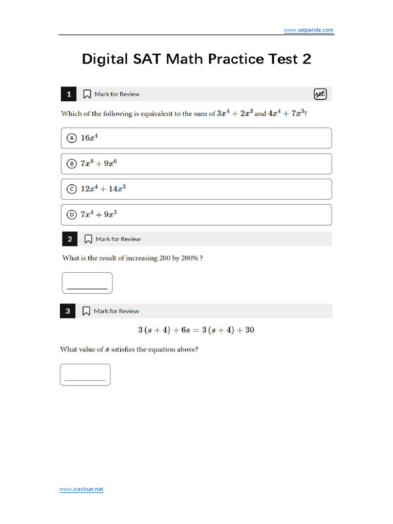 Digital SAT Math Practice Test 2 | PDF
