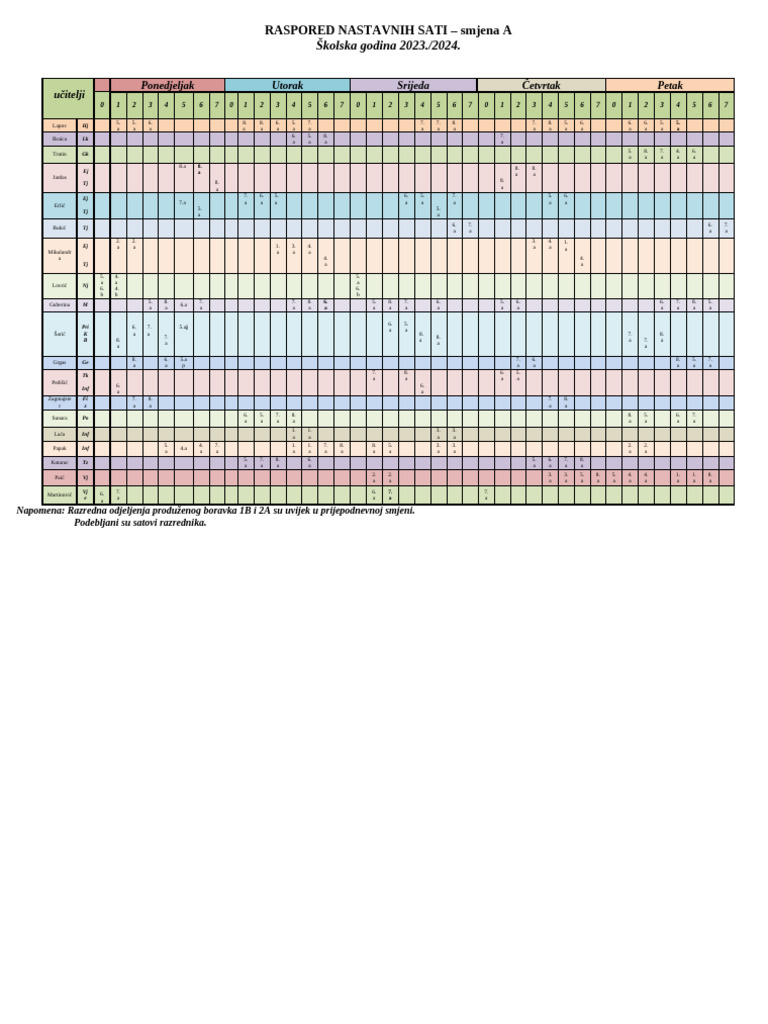 Raspored,_smjena_A_2o23_-2o24__( | PDF