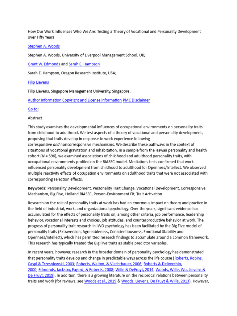How Our Work Influences Who We Are | PDF | Psychology | Psychological ...